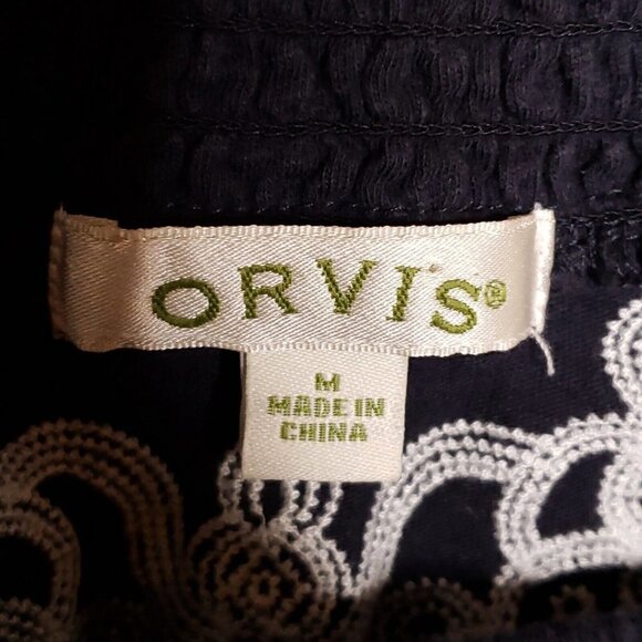 Orvis Womens Navy Blue Embroidered Wide Elastic Neckline Medium - Picture 4 of 6